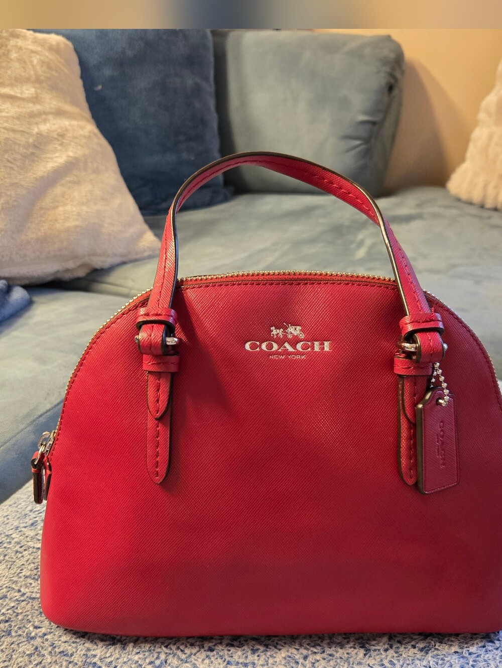 Coach Mini Peyton Domed Saffiano Leather Crossbody Bag Style F32582 True Red - Picture 2 of 10